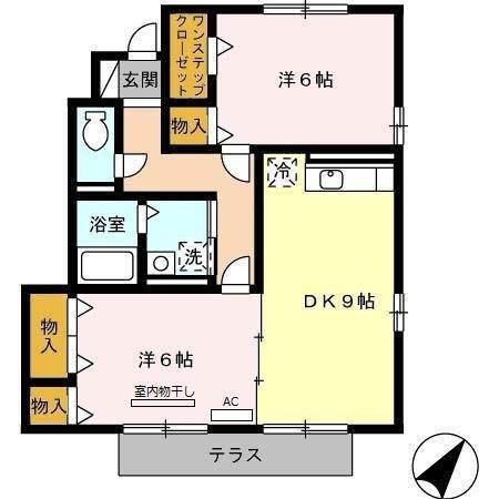 フルール B(2DK/1階)の間取り写真