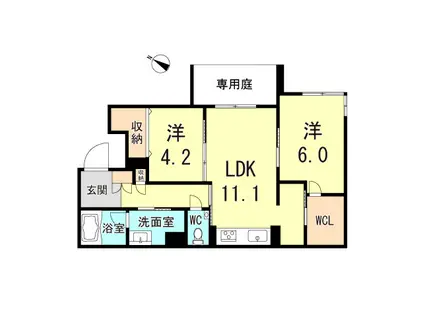 シャーメゾンガーデンズ セリシール高羽 東館(2LDK/1階)の間取り写真