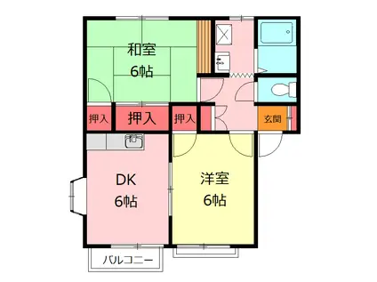 グランディール北坂戸(2DK/1階)の間取り写真