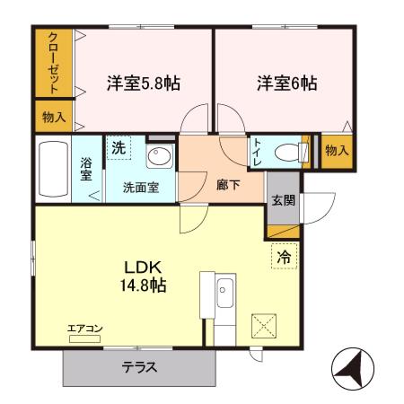 ジュピター A101(2LDK/1階)の間取り写真