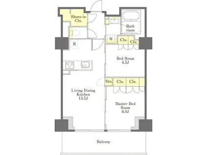 プライムメゾン江古田の杜ウエスト(2LDK/4階)の間取り写真