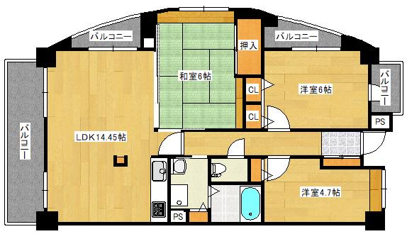 シーブリーズ東原壱番館(3LDK/2階)の間取り写真
