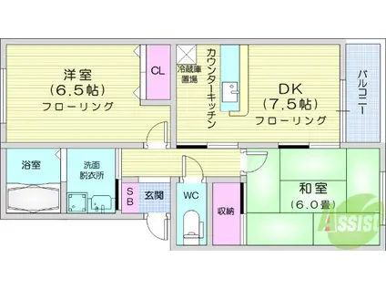 レジデンス新栄Ⅱ(2DK/1階)の間取り写真