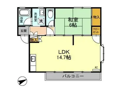 レヂデンス岡田 B棟(1LDK/2階)の間取り写真