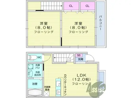 エ ク セ レ ン ト 落 合(2LDK/1階)の間取り写真
