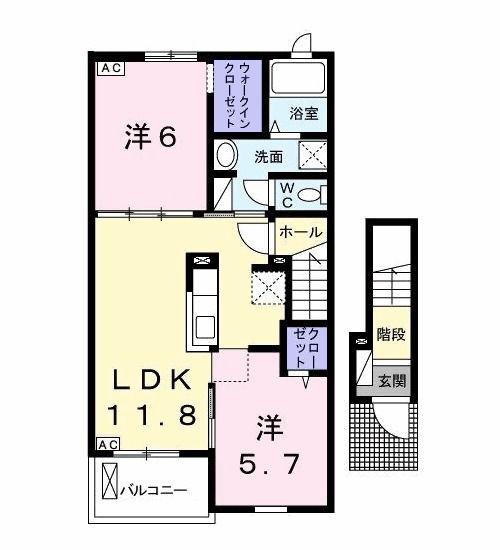 セジュール(2LDK/2階)の間取り写真