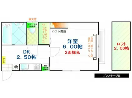 プレステージII(1K/2階)の間取り写真