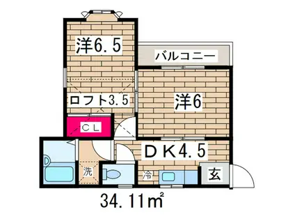 レオパレス衣笠13(2DK/2階)の間取り写真