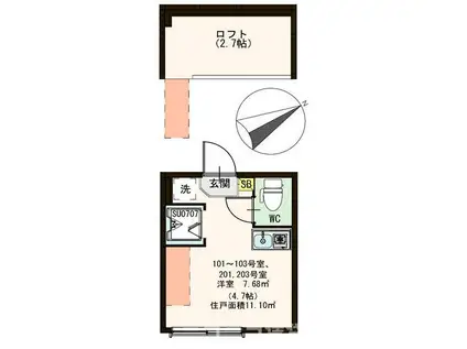 ハーモニーテラス志茂VIII(ワンルーム/2階)の間取り写真