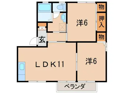 ディアス東中央C(2LDK/1階)の間取り写真