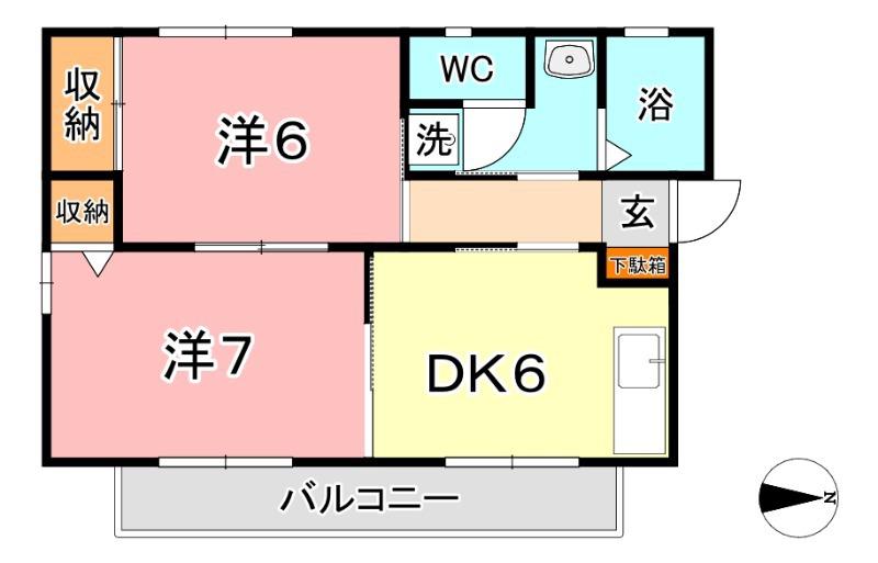 ニングル土倉 D(2DK/2階)の間取り写真