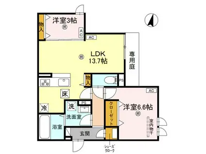 CASA MUKAINO(2LDK/1階)の間取り写真