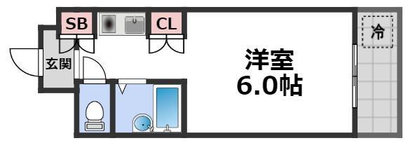 エムロード玉造(ワンルーム/6階)の間取り写真