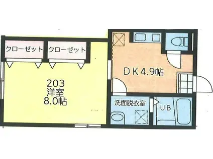 ブルーハイツ(1DK/2階)の間取り写真