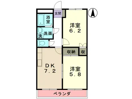 グランドハウス(2DK/1階)の間取り写真