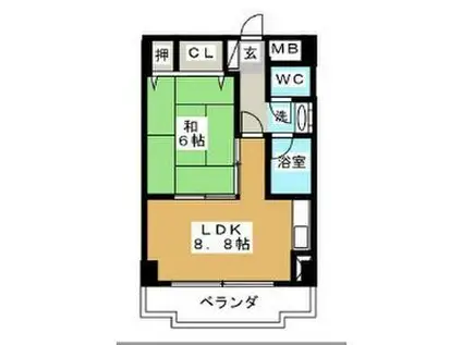 ハイム旭丘(1LDK/6階)の間取り写真