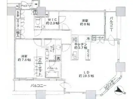 三田 タワーマンション 高層階 眺望良好(2LDK/17階)の間取り写真