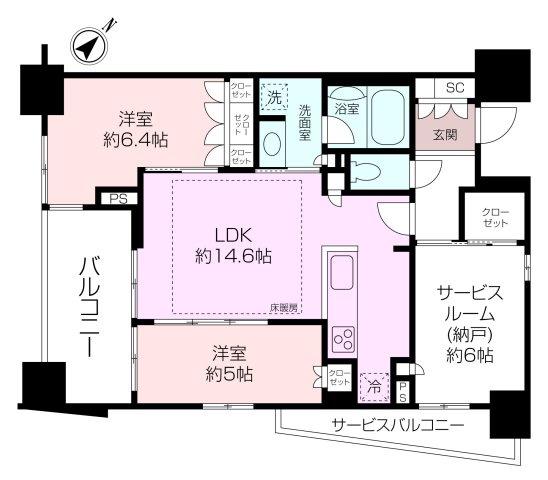 横須賀中央レジデンス(2LDK/9階)の間取り写真