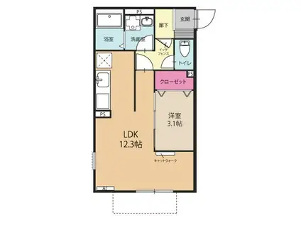 ウィズコンフォートかくらI(1LDK/1階)の間取り写真