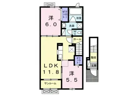 メゾン・ハピネスA(2LDK/2階)の間取り写真