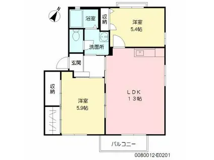 ヴィラ・サンロイヤル E棟(2LDK/2階)の間取り写真