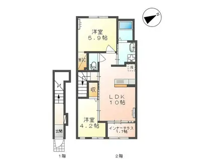 メゾン ドュ サンテ A棟(2LDK/2階)の間取り写真