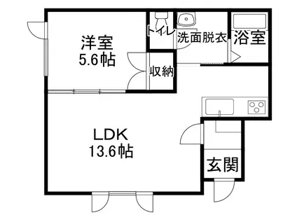 アイーレI(1LDK/2階)の間取り写真