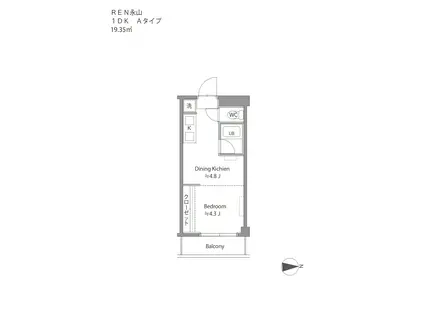 REN永山(1DK/4階)の間取り写真