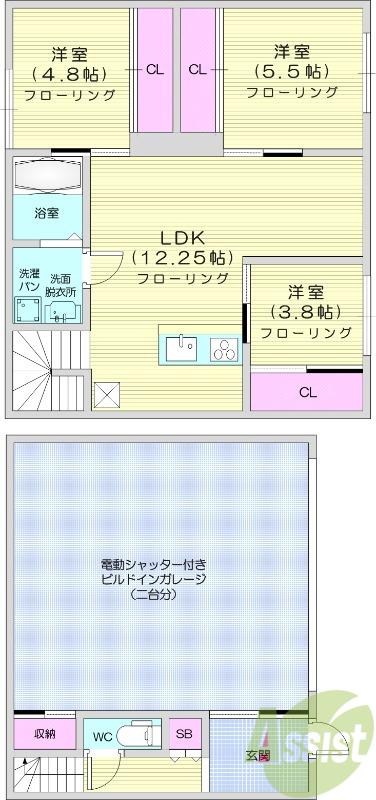 GARAGE VILLA SHIVERS A(3LDK/2階)の間取り写真