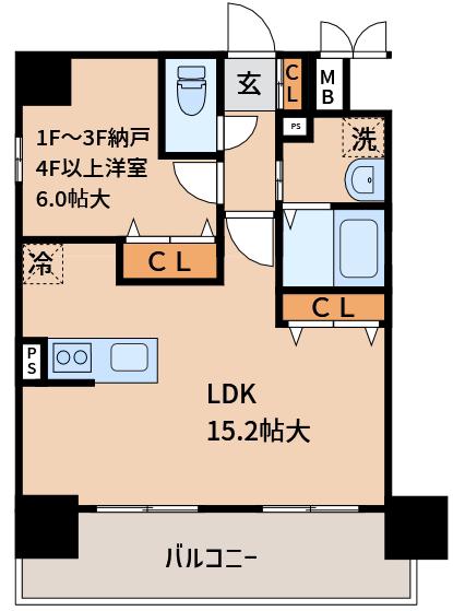 ウィスタリア三国(1LDK/3階)の間取り写真