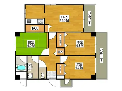 ハイツ桃山II(3LDK/3階)の間取り写真