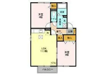 あおばグリーンヒルズ(2LDK/1階)の間取り写真