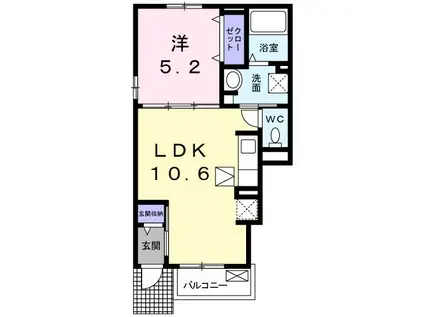 ロックフィールドIV(1LDK/1階)の間取り写真