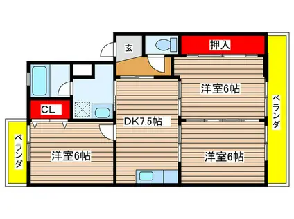 プロスパー西浦(3DK/2階)の間取り写真