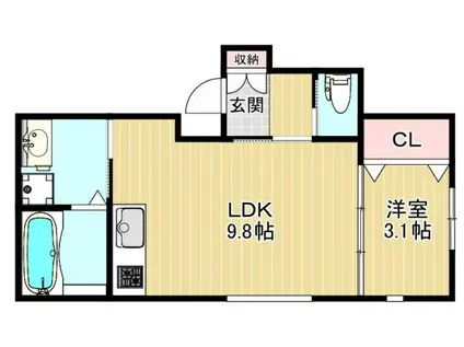 QHOUSE桑原(1LDK/1階)の間取り写真