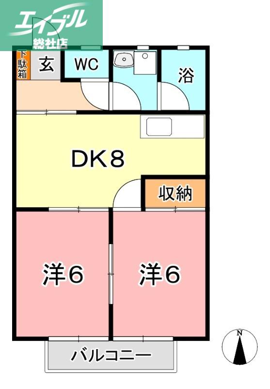 コーポ田中(2DK/2階)の間取り写真