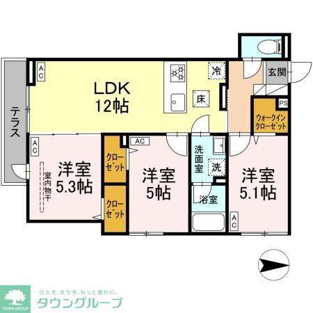 セレスティア西新井II(3LDK/1階)の間取り写真