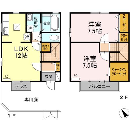 グランディス・エギ B棟(2LDK/1階)の間取り写真