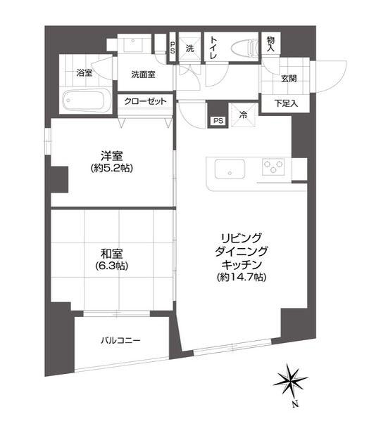 GRAN PASEO 市谷甲良町(2LDK/13階)の間取り写真
