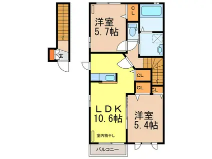 ディアコート結城B(2LDK/2階)の間取り写真