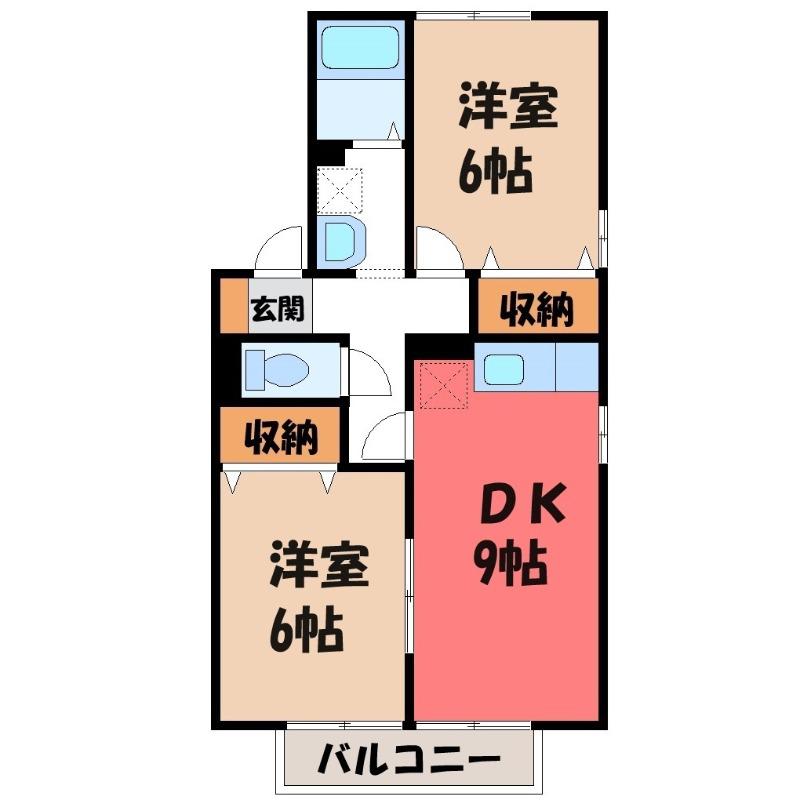 パ―チェ D(2DK/2階)の間取り写真