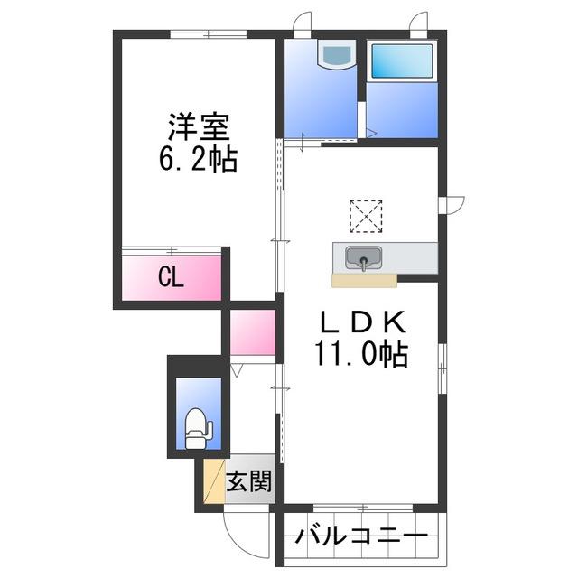 イマージュ紀三井寺(1LDK/1階)の間取り写真