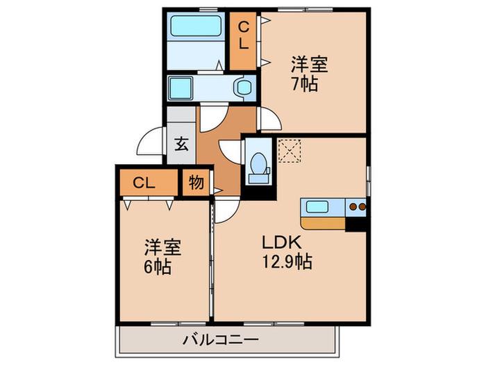 グランドアトリオ神戸西D(2LDK/1階)の間取り写真