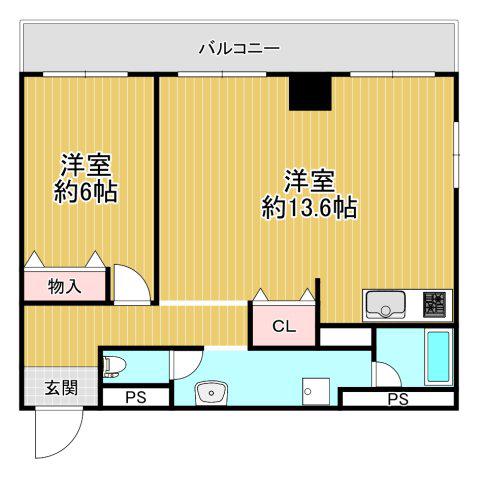 シャンクレール谷町(1LDK/3階)の間取り写真