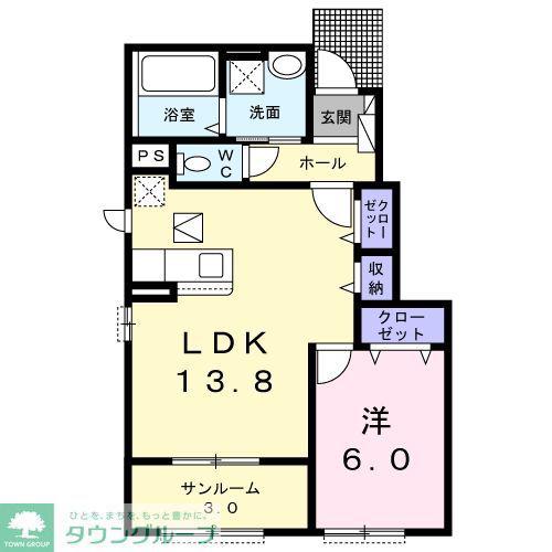 ハイツ・ルピナス(1LDK/1階)の間取り写真
