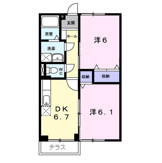エスポワール石渡III(2DK/1階)の間取り写真