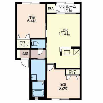 TII-AIM(2LDK/2階)の間取り写真