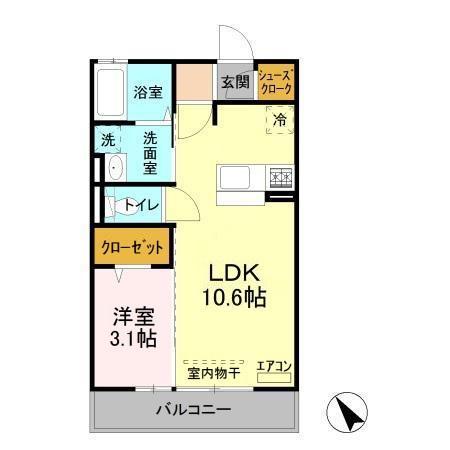 シンシア千波C(1LDK/2階)の間取り写真
