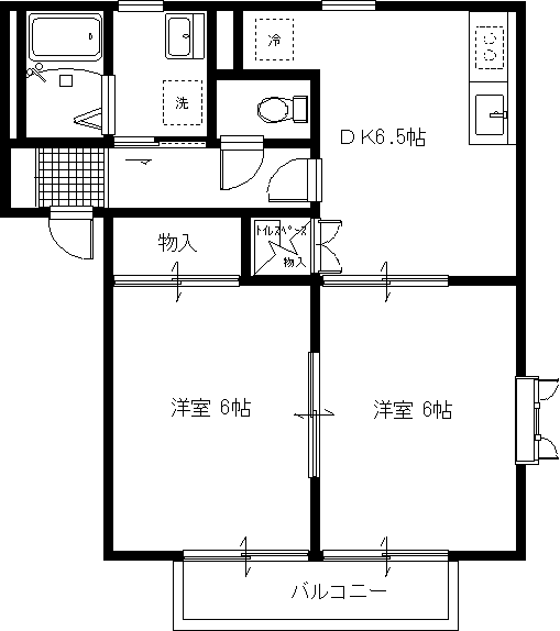 ソレジオ旭ヶ丘(2DK/1階)の間取り写真