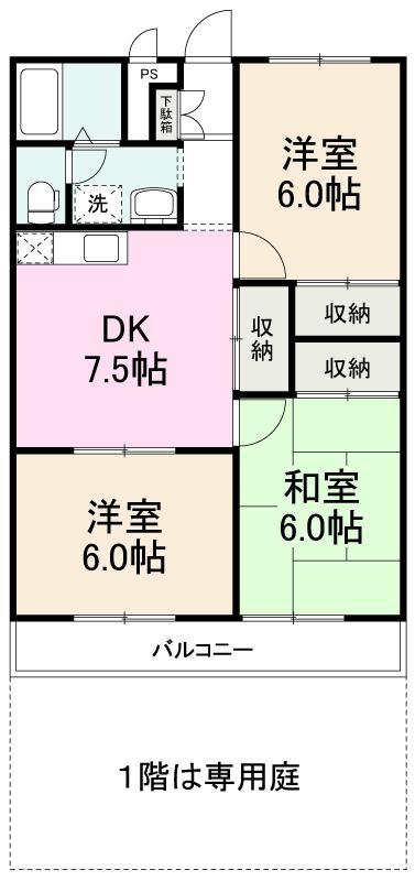 サンライトハイツ A・B棟(3DK/2階)の間取り写真